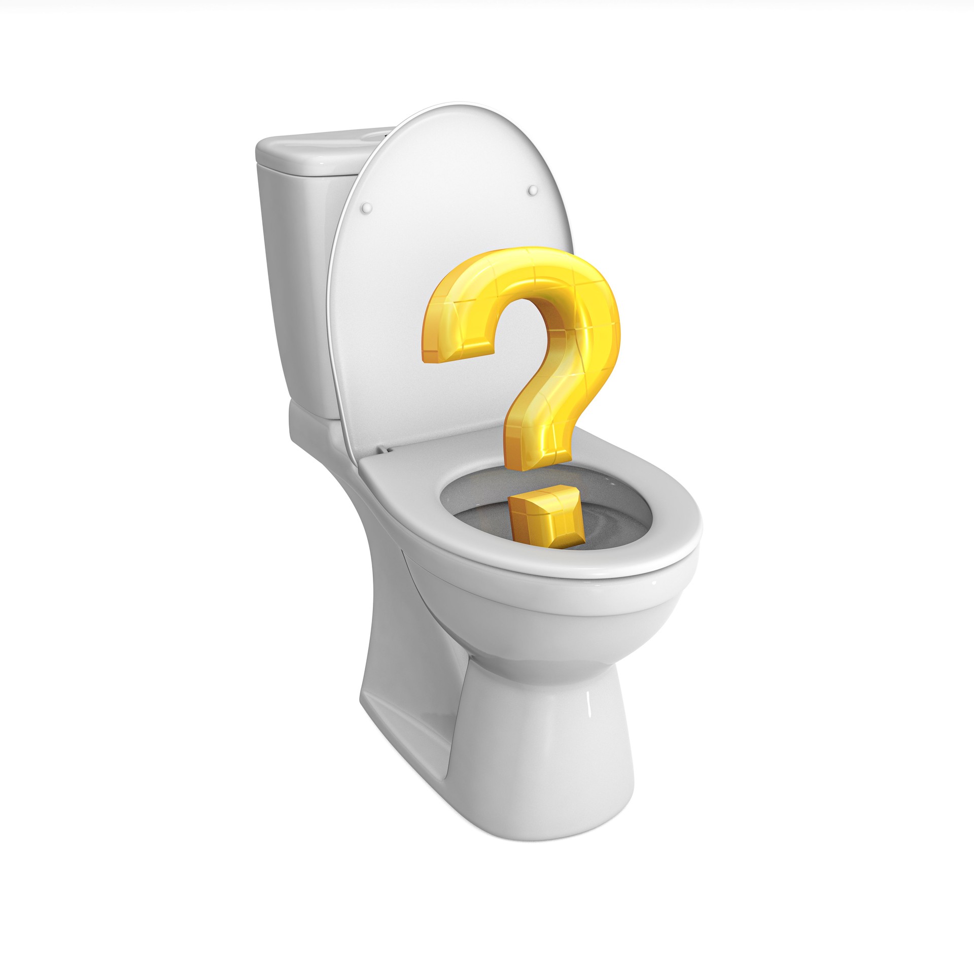 Gold Question Mark Symbol in toilet bowl